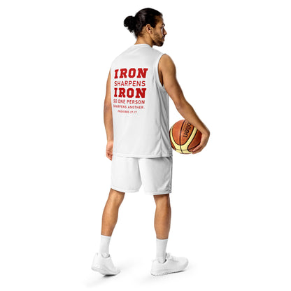 Recycled unisex IRON SHARPENS IRON basketball jersey