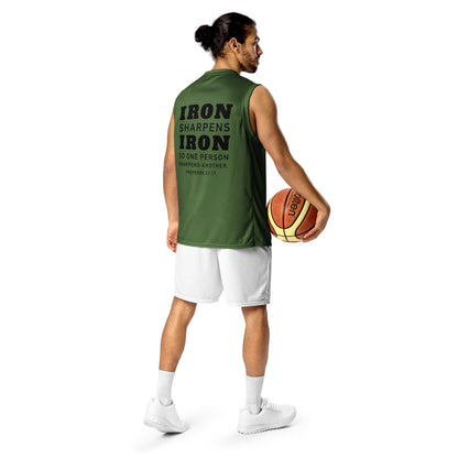 Recycled unisex IRON SHARPENS IRON basketball jersey