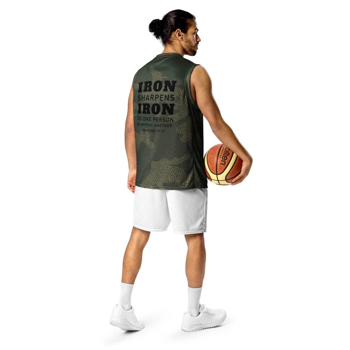 Recycled unisex CAMO IRON SHARPENS IRON basketball jersey