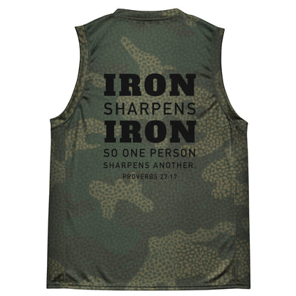 Recycled unisex CAMO IRON SHARPENS IRON basketball jersey