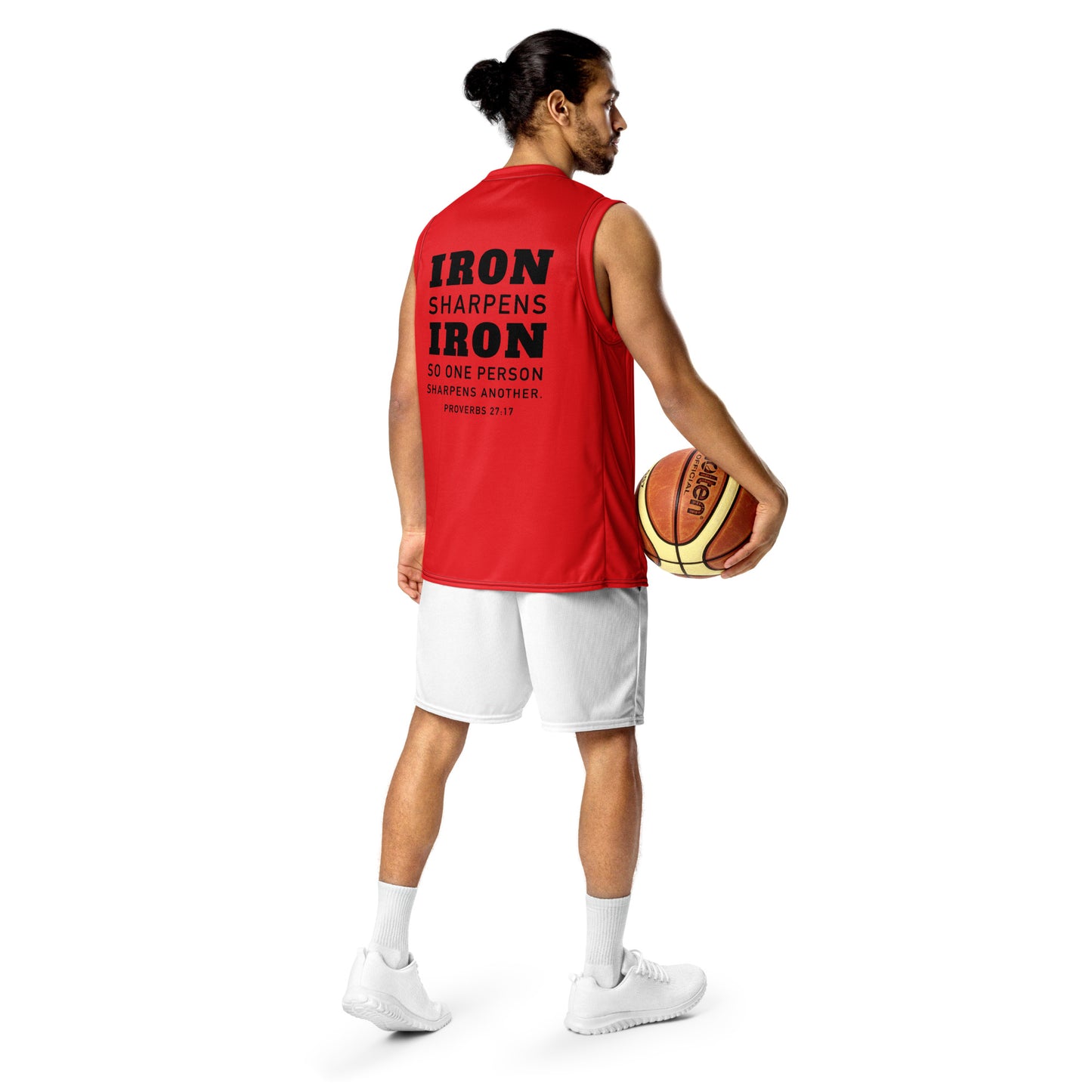 Recycled unisex IRON SHARPENS IRON basketball jersey