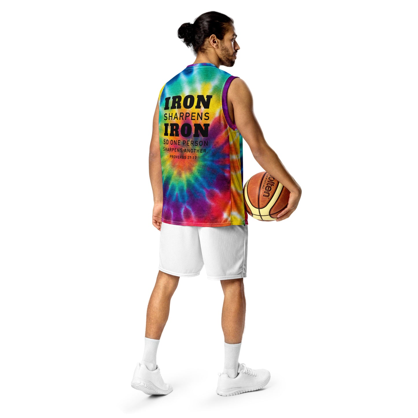 Recycled unisex TIE-DYE IRON SHARPENS IRON basketball jersey