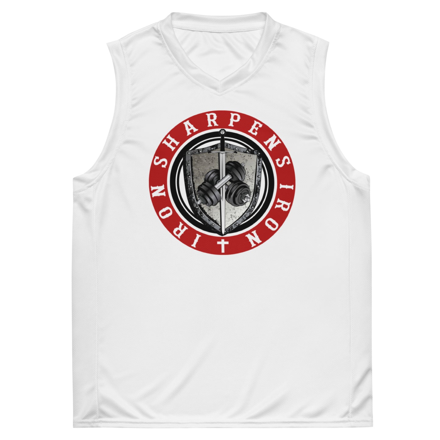 Recycled unisex IRON SHARPENS IRON basketball jersey