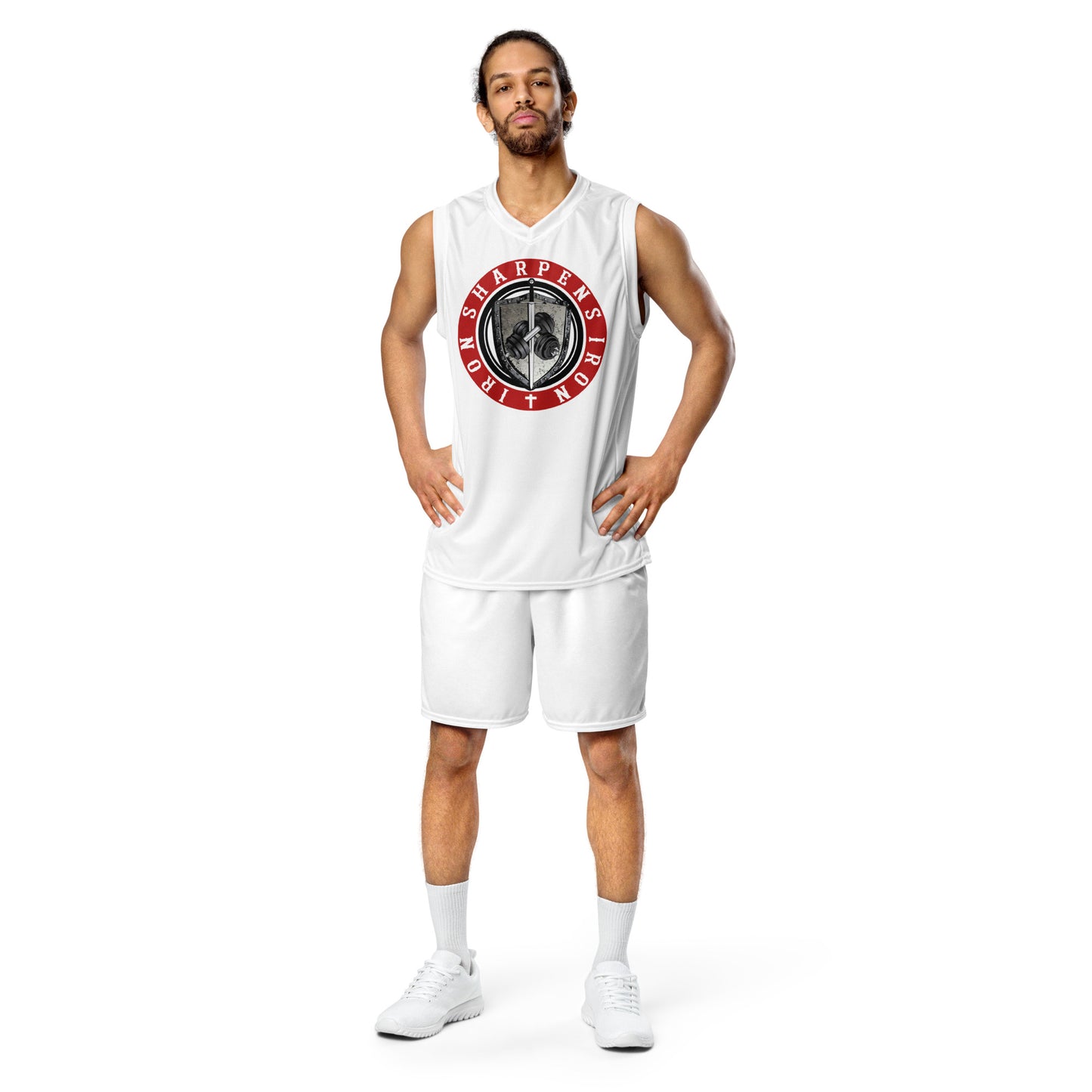 Recycled unisex IRON SHARPENS IRON basketball jersey