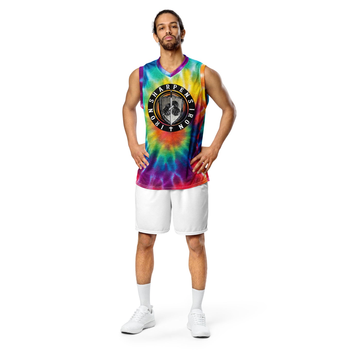 Recycled unisex TIE-DYE IRON SHARPENS IRON basketball jersey