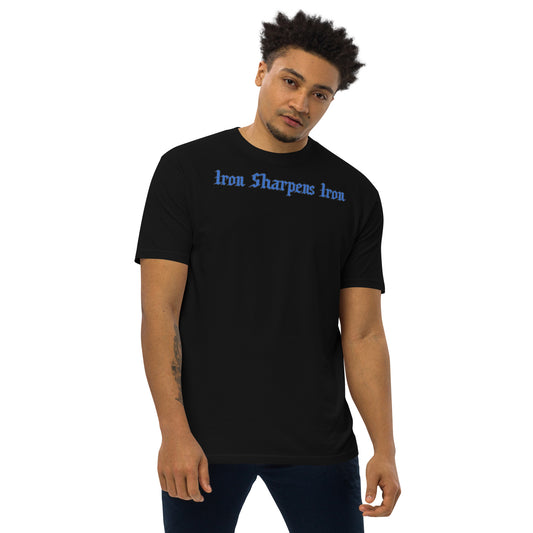 Premium heavyweight Iron Sharpens Iron Blue Line  tee