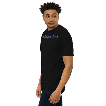 Premium heavyweight Iron Sharpens Iron Blue Line  tee