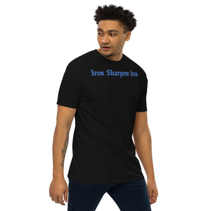 Premium heavyweight Iron Sharpens Iron Blue Line  tee