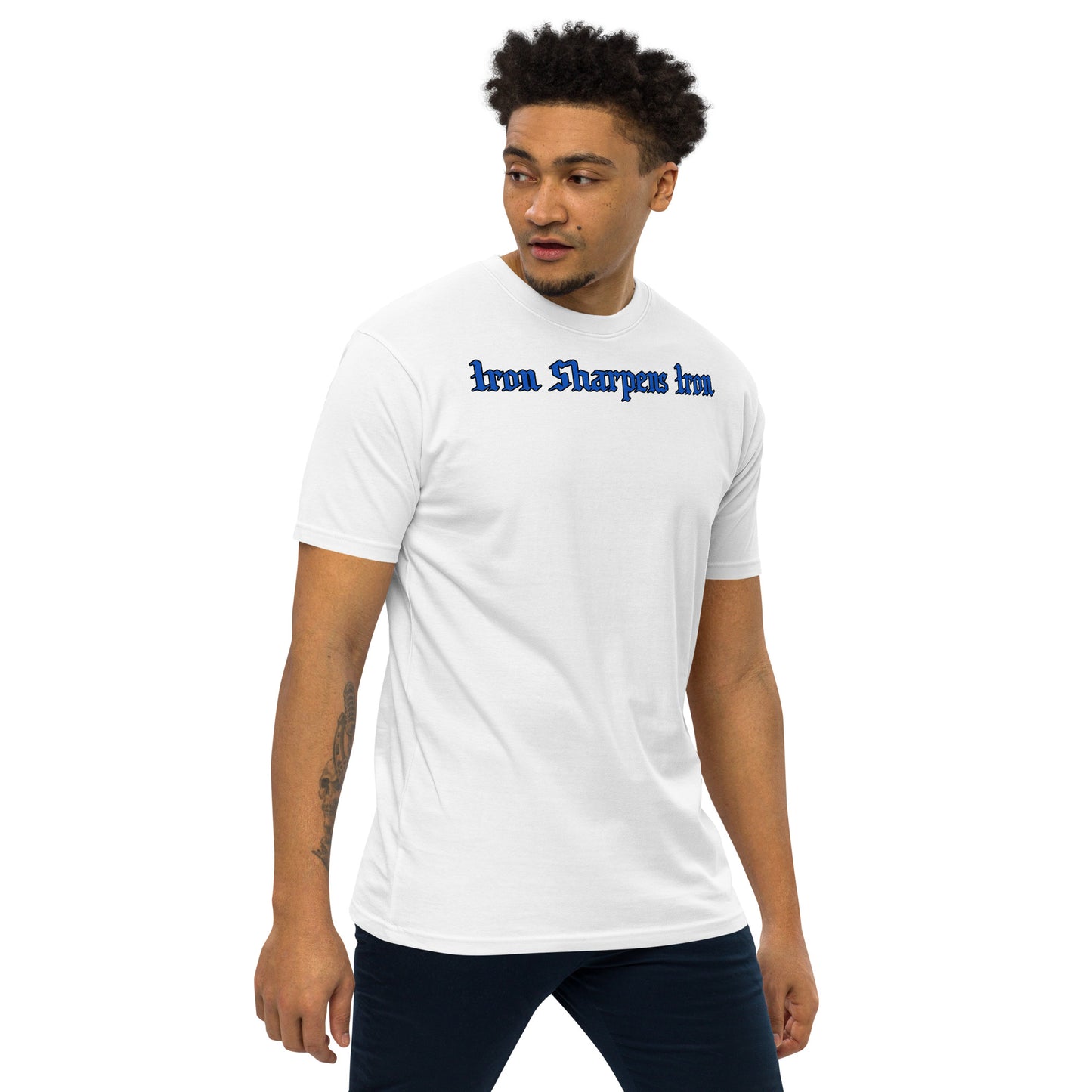 Premium heavyweight Iron Sharpens Iron Blue Line  tee