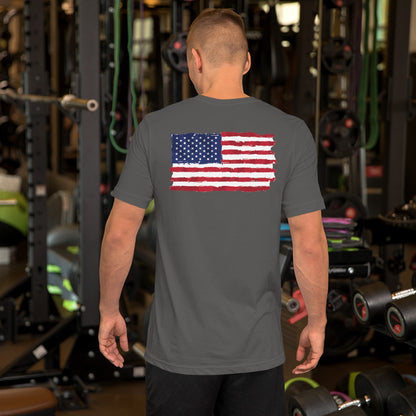 Unisex Iron Sharpens iron 4th of July shirt "Flag On the back"