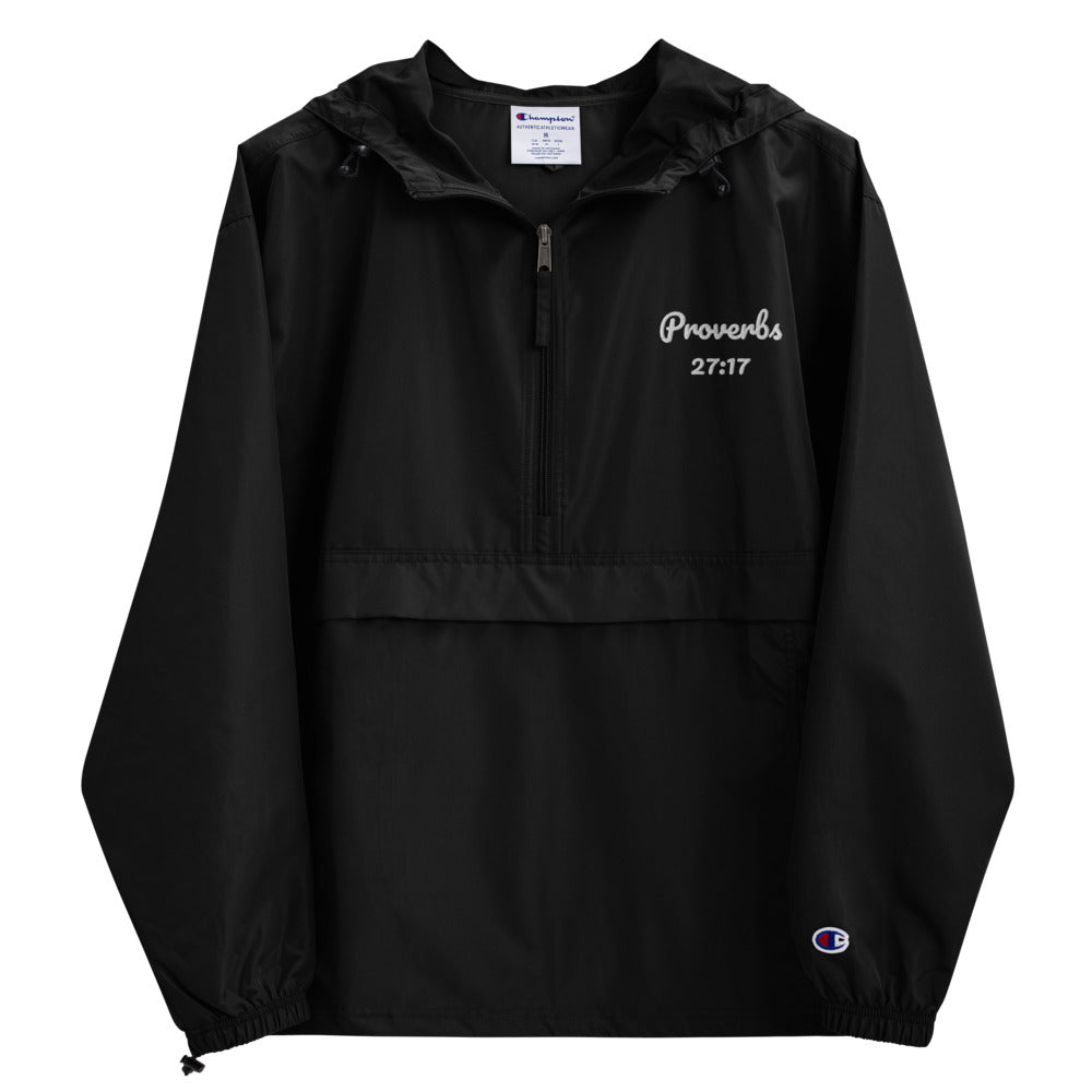 Embroidered Champion Packable PROVERBS 27:17  Jacket