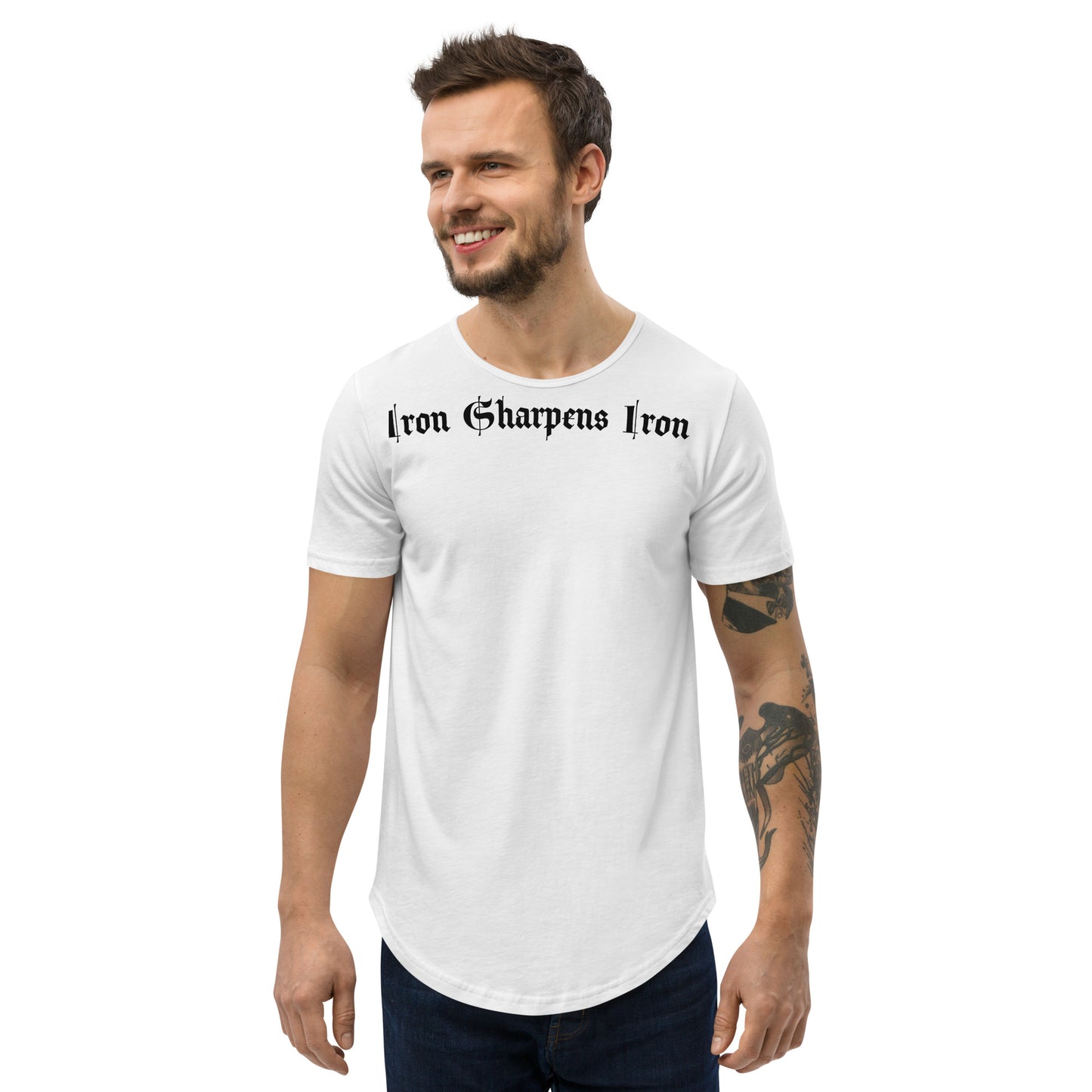 Men's Curved Hem super thin material  with tight fit iron sharpens iron T