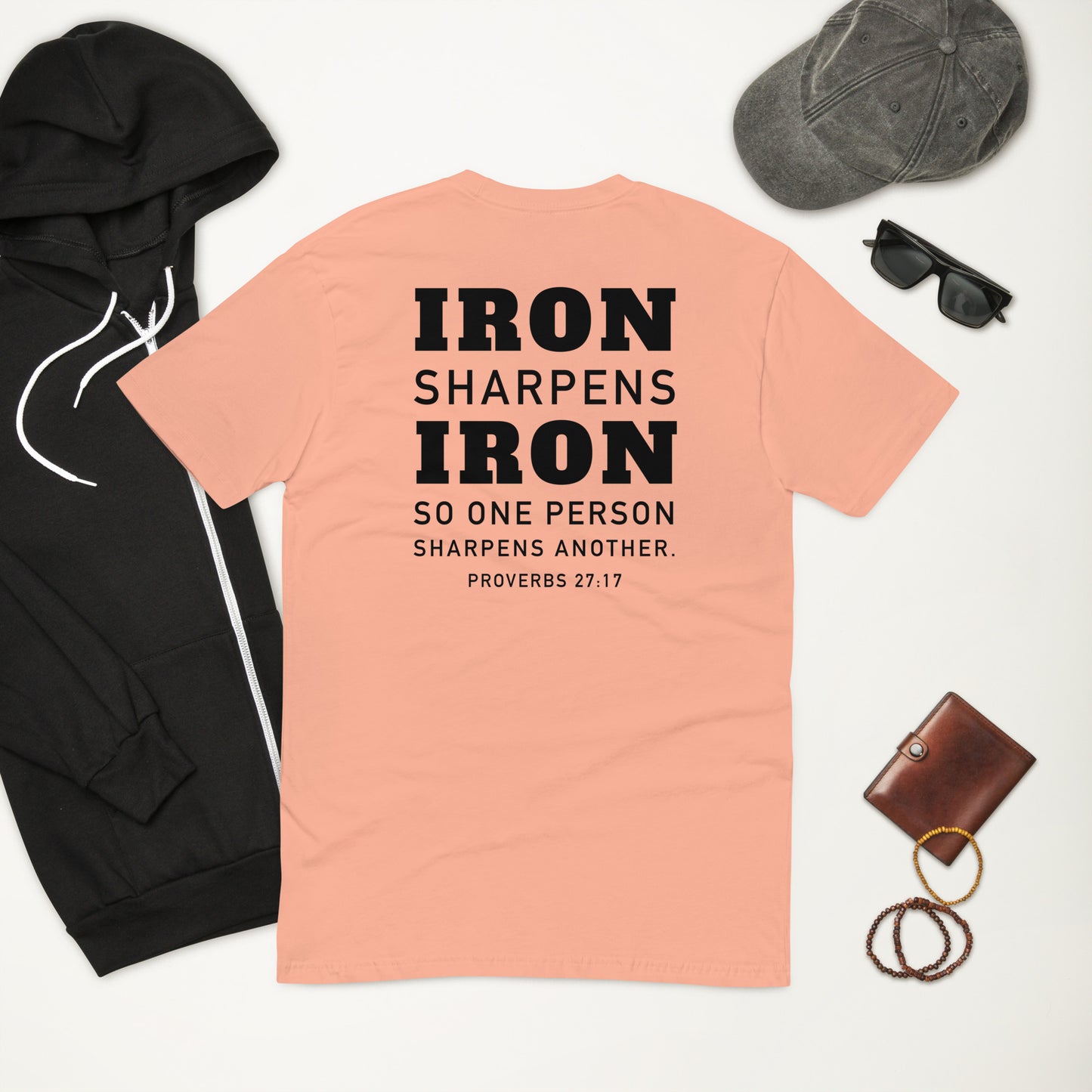 Athletic fit Iron Sharpens Iron Gym T shirt *Proverbs 27:17  Scripture on the back *