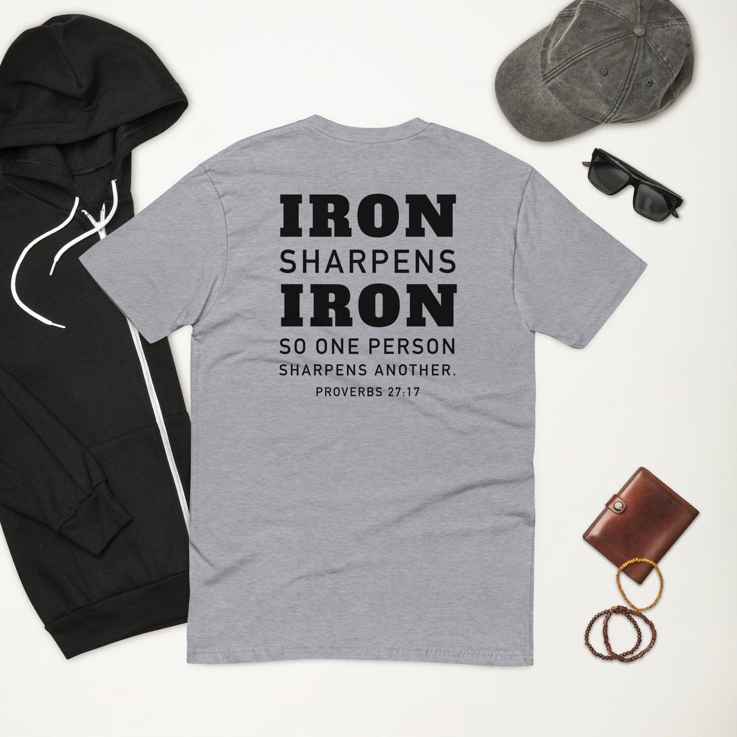 Athletic fit Iron Sharpens Iron Gym T shirt *Proverbs 27:17  Scripture on the back *