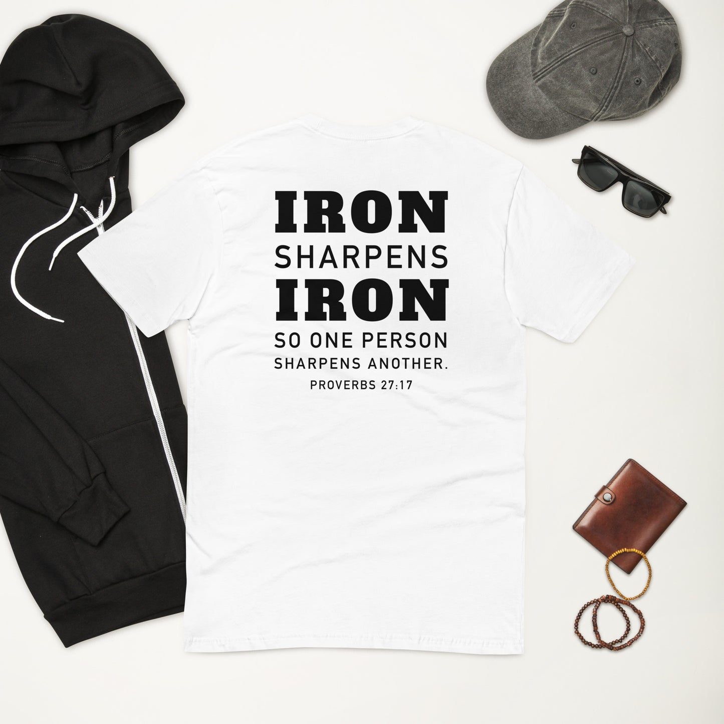 Athletic fit Iron Sharpens Iron Gym T shirt *Proverbs 27:17  Scripture on the back *