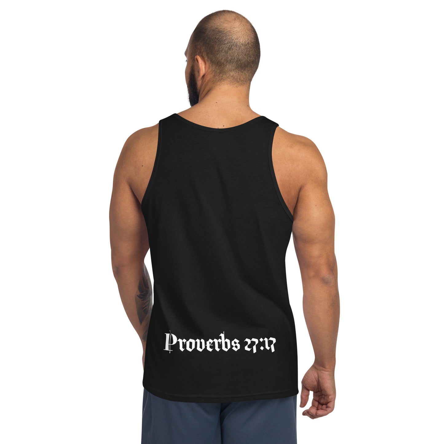 IRON SHARPENS IRON GYM TANK  WITH VERSE ON BACK