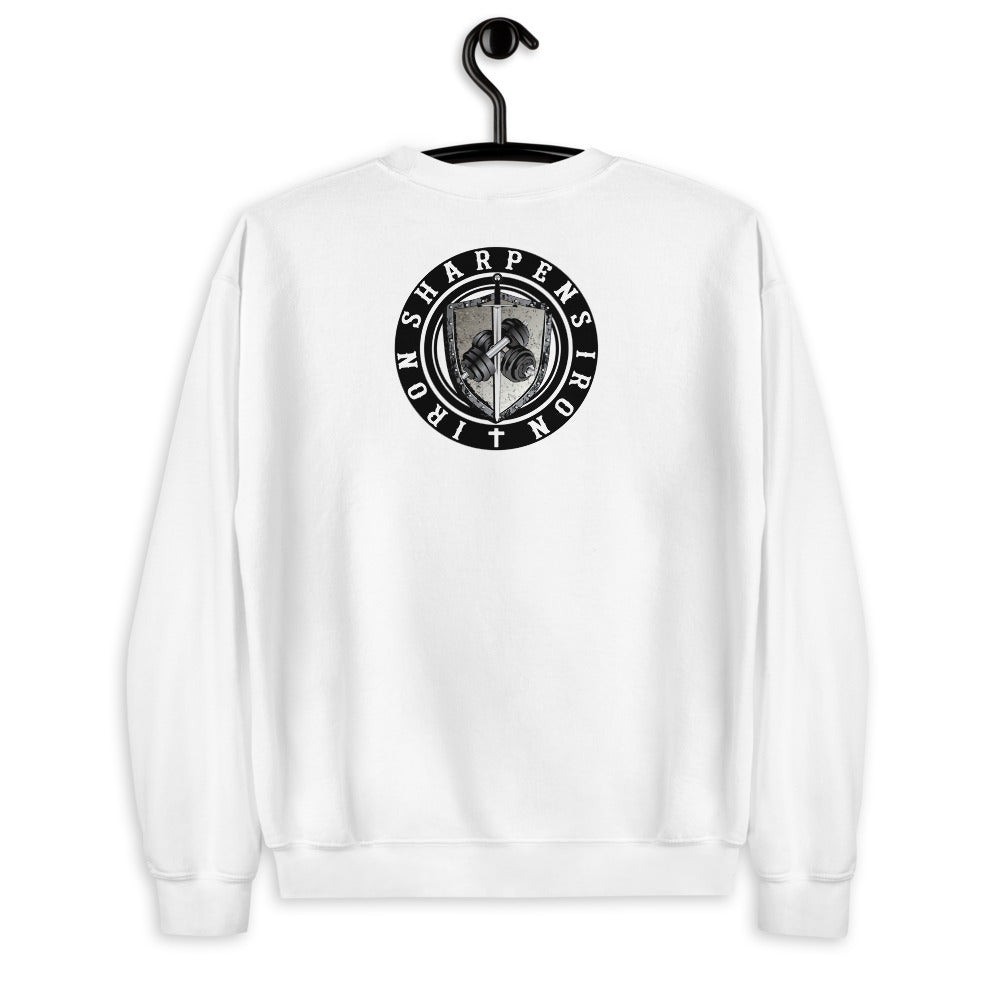 NO WEAPON FORMED SWEATSHIRT includes iron sharpens iron logo on the back