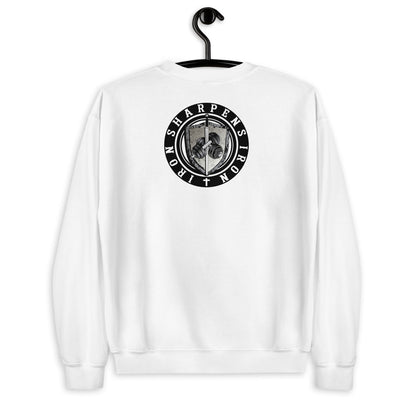 NO WEAPON FORMED SWEATSHIRT includes iron sharpens iron logo on the back